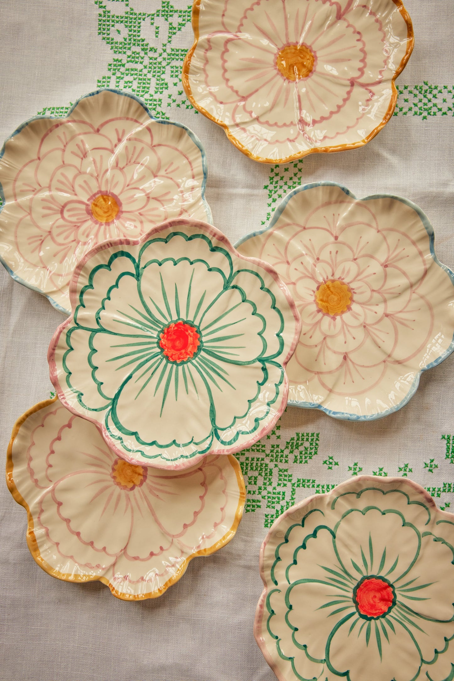 Ceramic Flower Shaped Side Plate with Blue Border