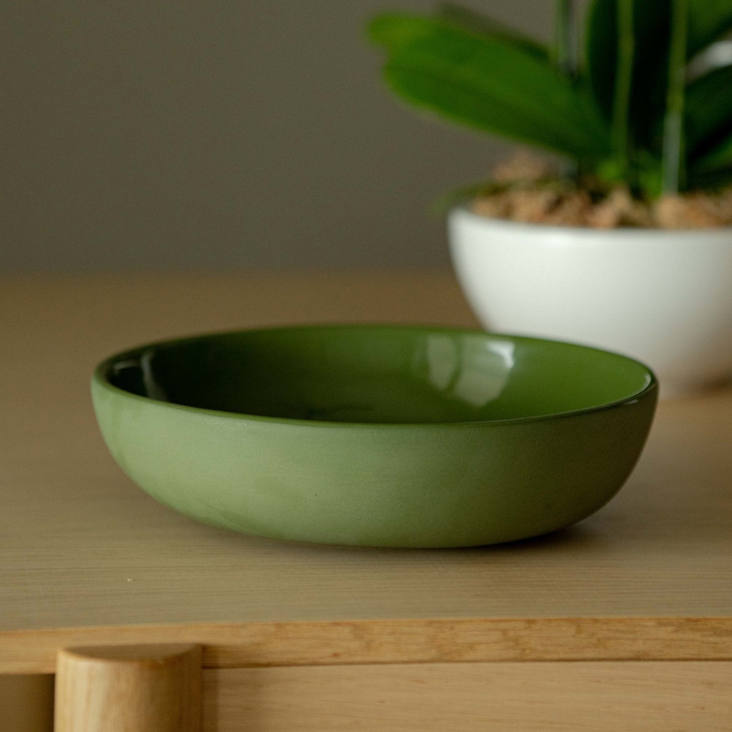 Handmade Porcelain Pasta Bowl. Green