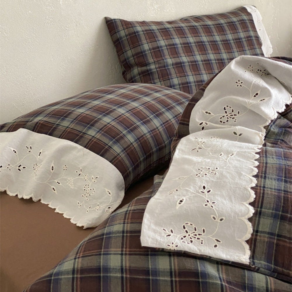 June Lace Double Gauze Gingham Bedding Set