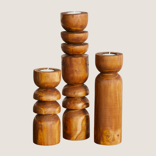Abstract Wooden Tealight Totem Candle Holder
