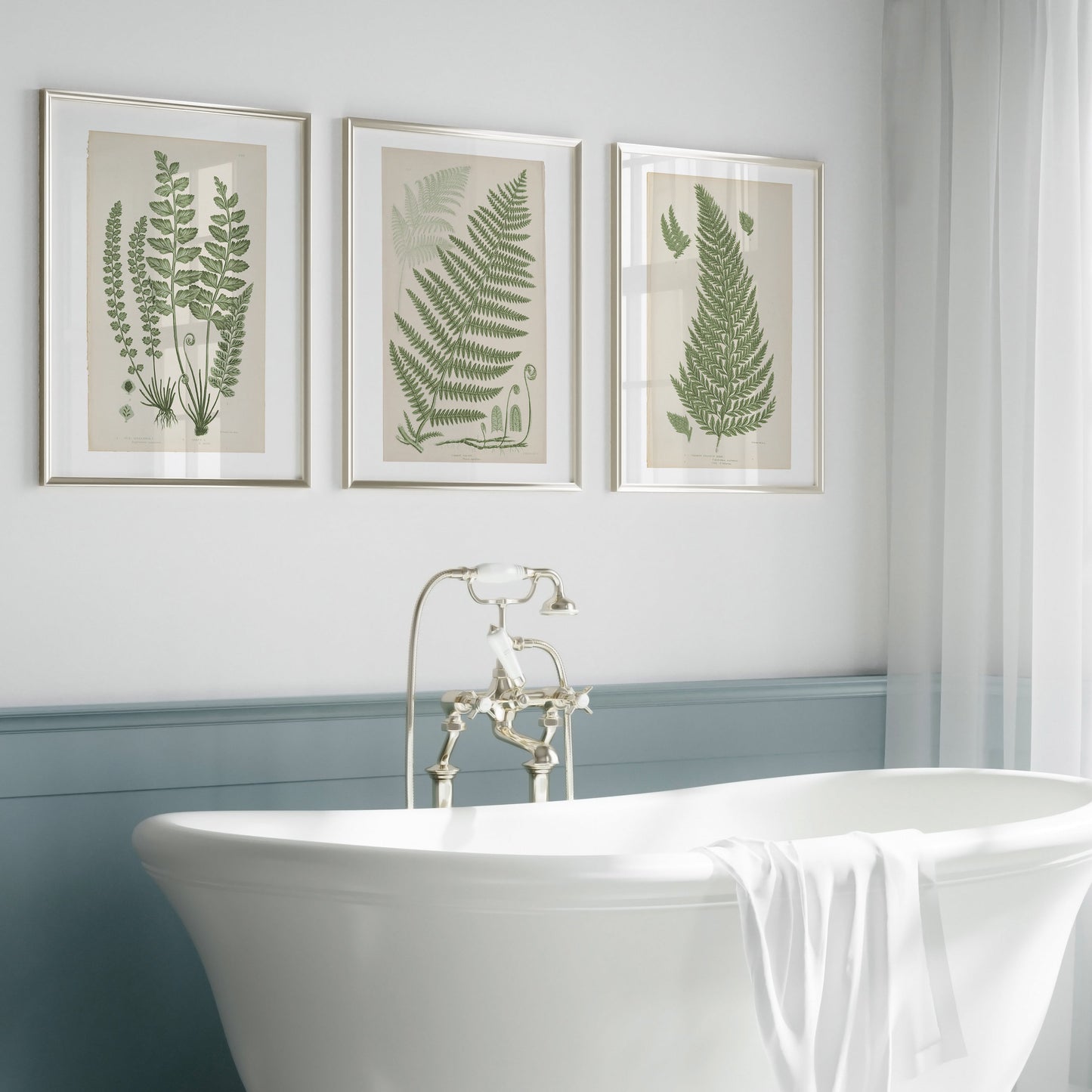 Antique Ferns Set of 4 In French Gray and Green