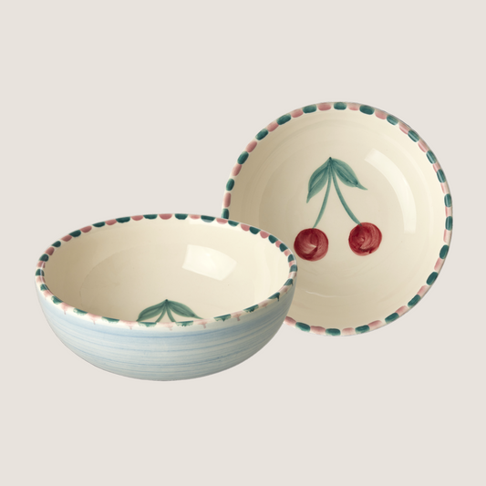 Ceramic Bowl with Hand Painted Cherry - 11.8 oz