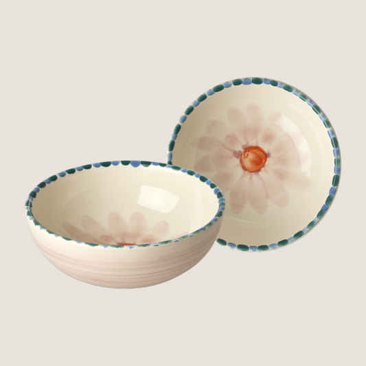 Ceramic Bowl with Hand Painted Soft Pink Flower - 11.8 oz