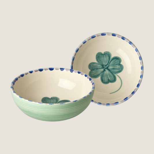 Ceramic Bowl with Hand Painted Good Luck Clover - 11.8 oz