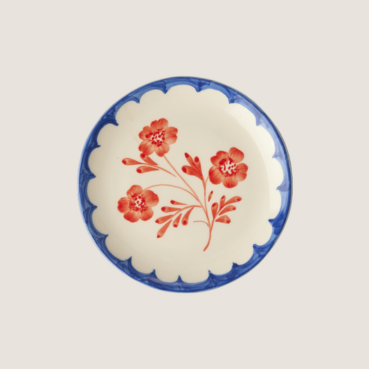 Ceramic Cake Plate with Hand Painted Vintage Flower