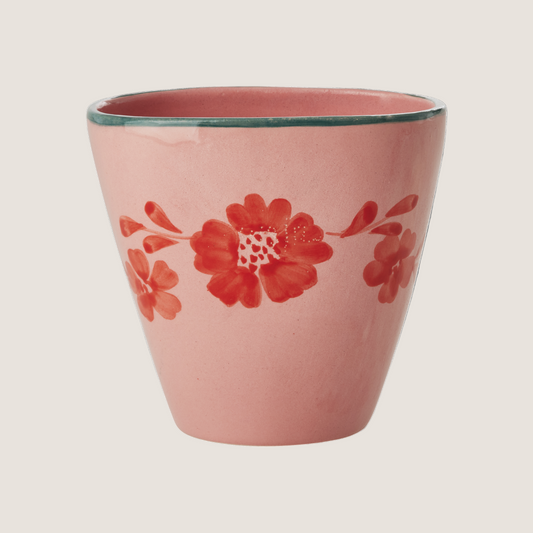 Ceramic Oval Cup with Hand Painted Orange Flower Vine - 10.1 oz