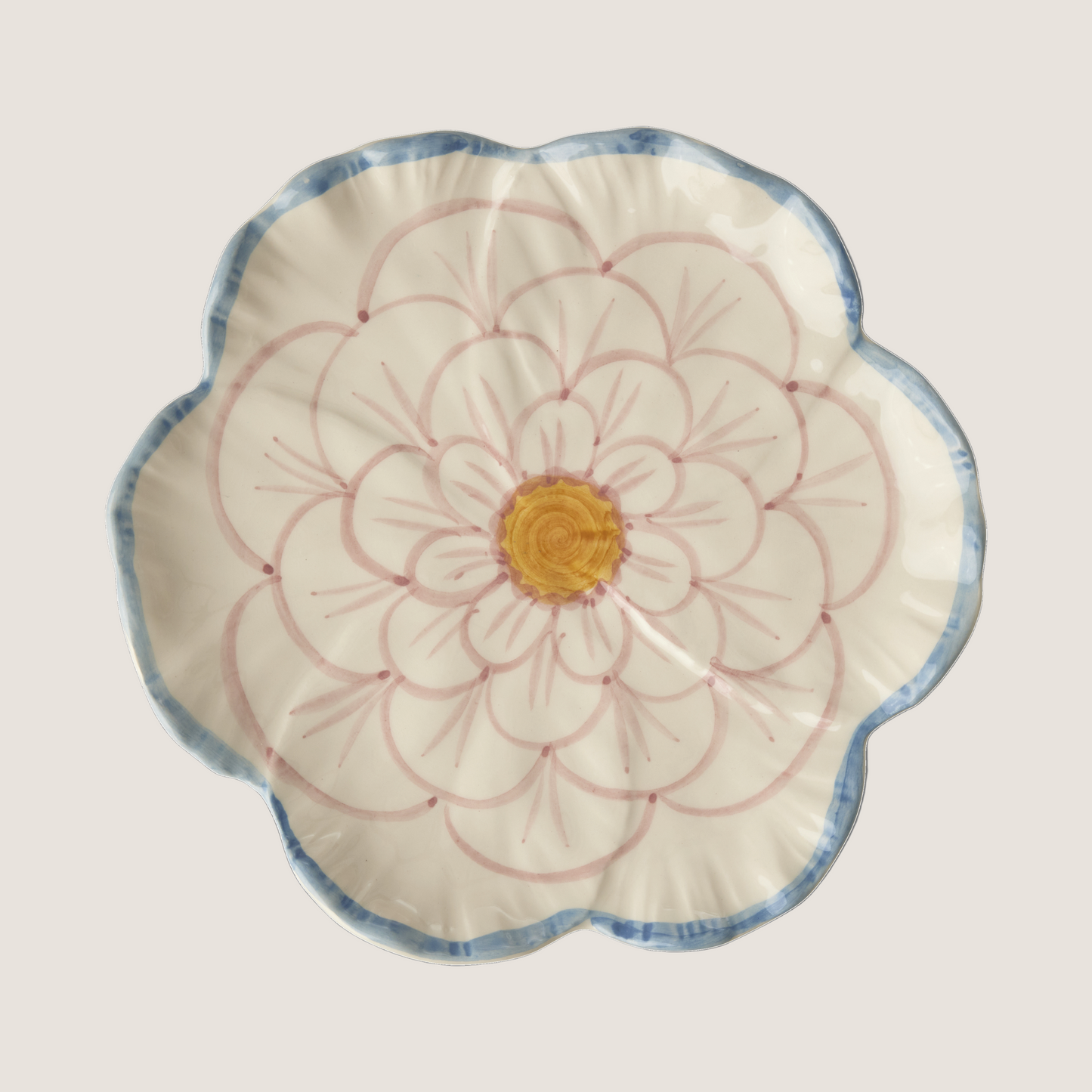 Ceramic Flower Shaped Side Plate with Blue Border