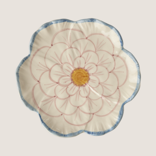 Ceramic Flower Shaped Side Plate with Blue Border