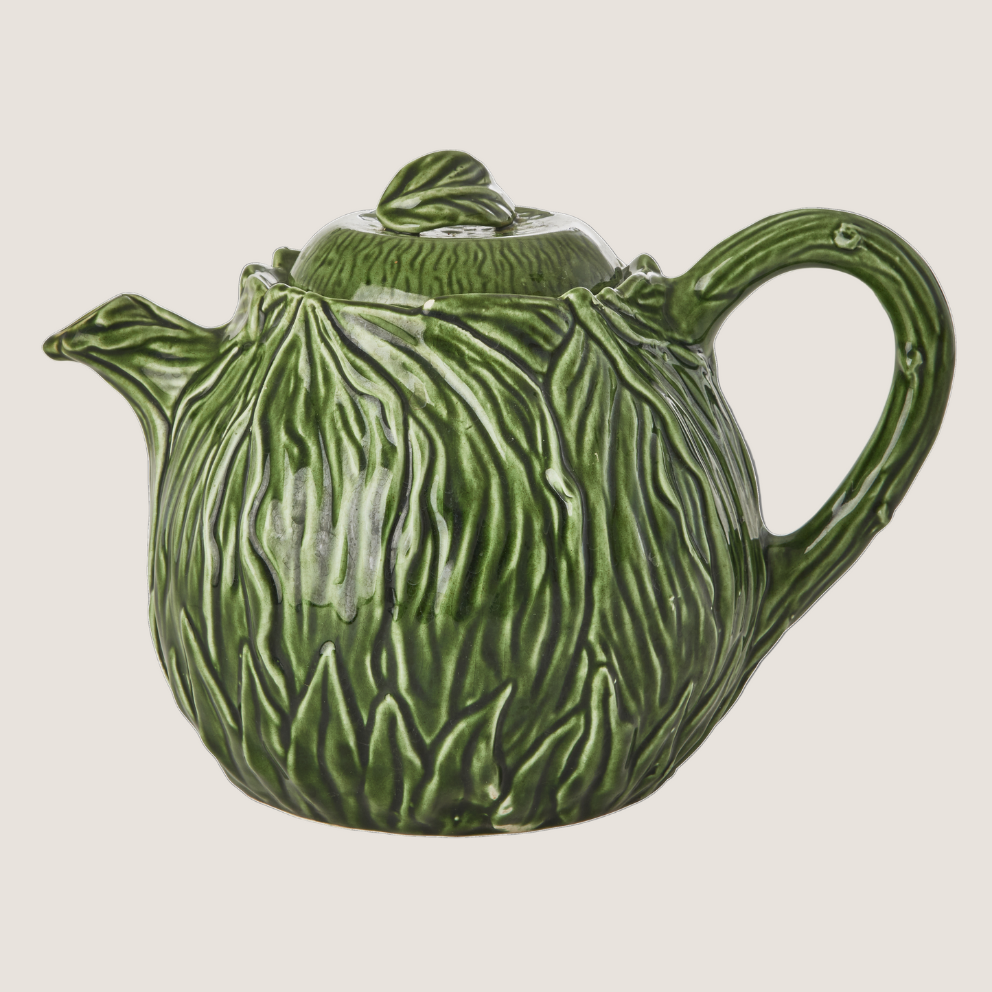 Ceramic Teapot with Embossed Kale Design - Hand Painted