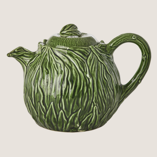 Ceramic Teapot with Embossed Kale Design - Hand Painted