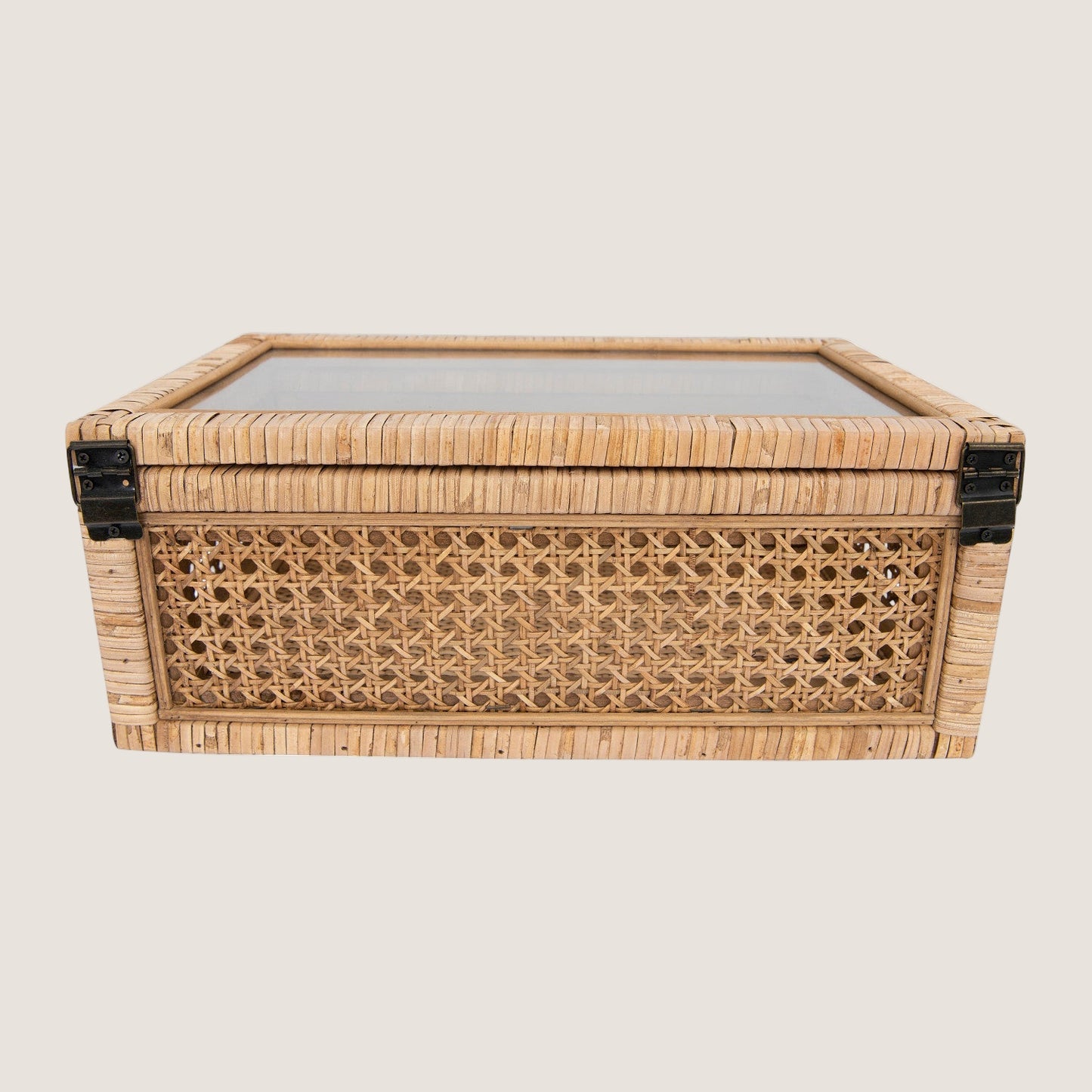 Woven Rattan Wood Display Boxes with Glass Lid | 2 Sizes