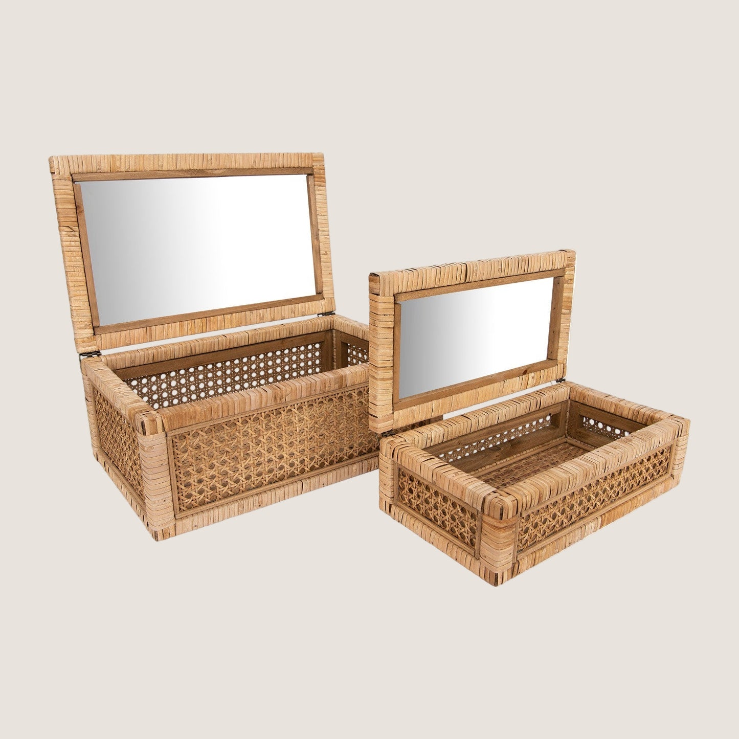 Woven Rattan Wood Display Boxes with Glass Lid | 2 Sizes