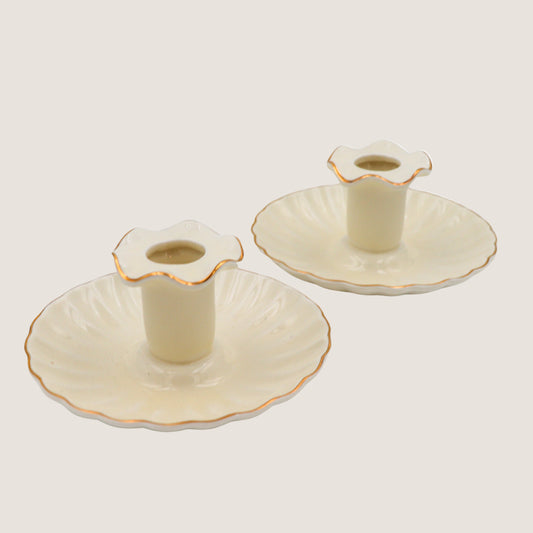 Gilded Cream Candle Holder - Pair