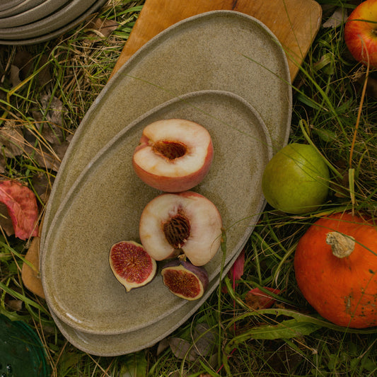 Handmade Stoneware Oval Serving Platter "Concrete"