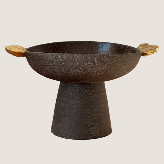 Stoneware Fruit Bowl "Pumpernickel" with Gold Leaves