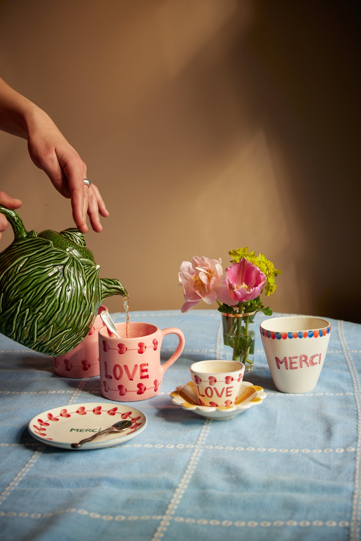 Ceramic Teapot with Embossed Kale Design - Hand Painted
