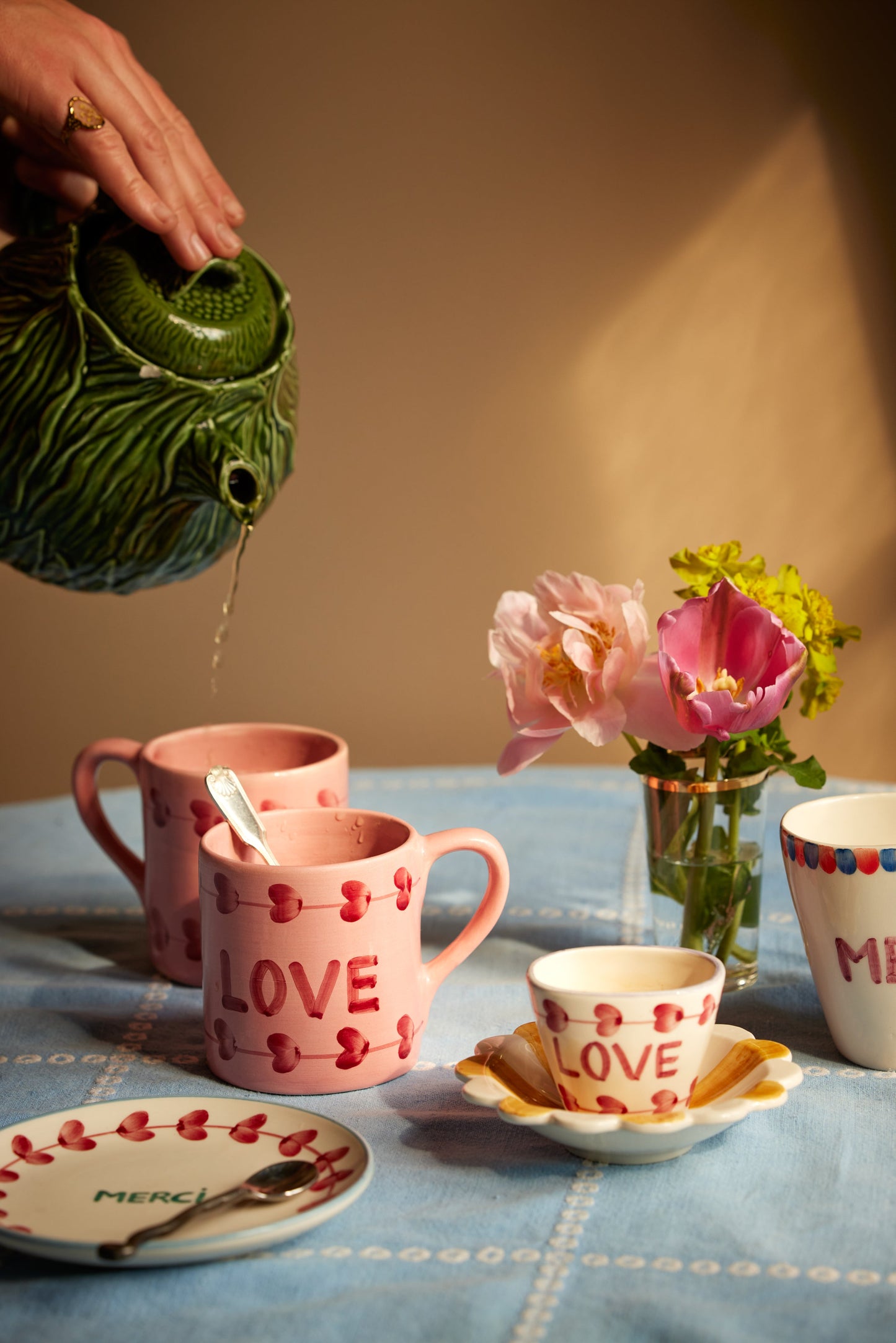 Ceramic Teapot with Embossed Kale Design - Hand Painted