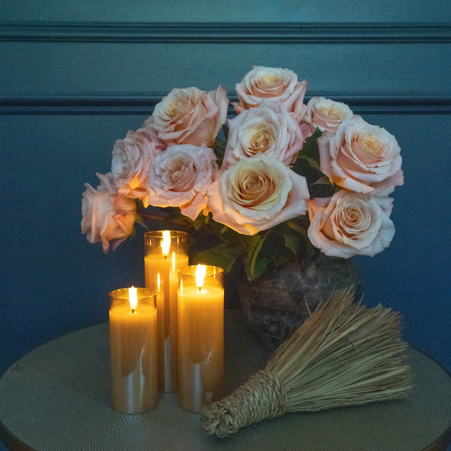 Amber Pillar Flameless LED Glass Candle Set of 3 | Remote & Timer Included for Easy Ambiance