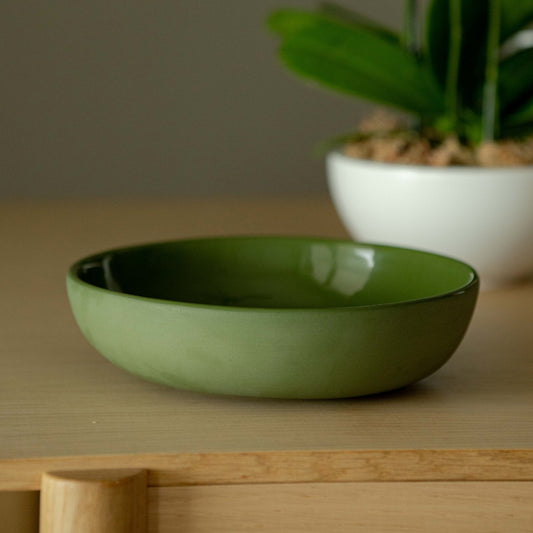 Handmade Porcelain Pasta Bowl. Green