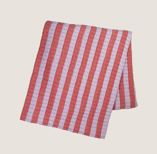 Quilted Sujani Throw Blanket - Soft Lilac and Red