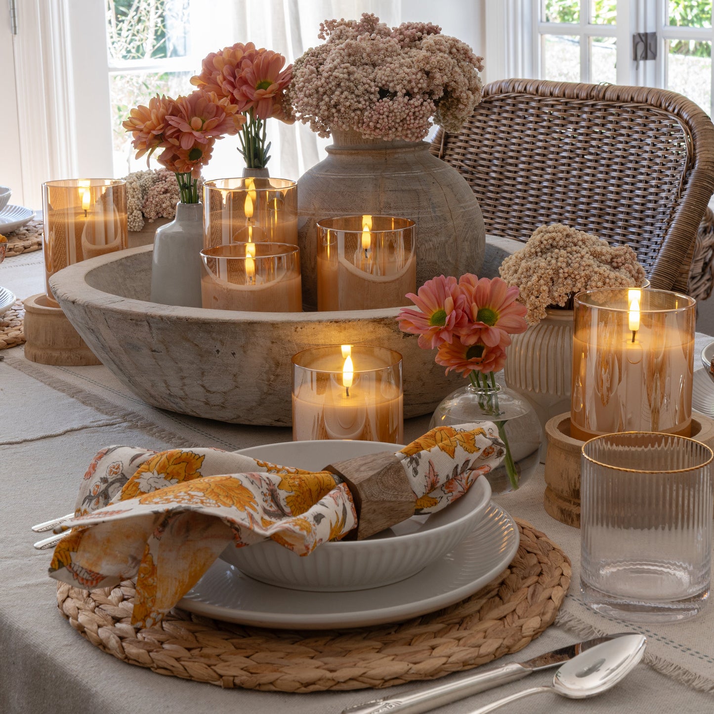 Flameless LED Hurricane Glass Candles - Amber  - Set of 3 with Remote and Timer