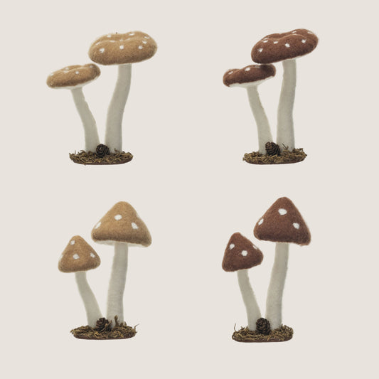 Round and Pointed Cap Felt Mushrooms