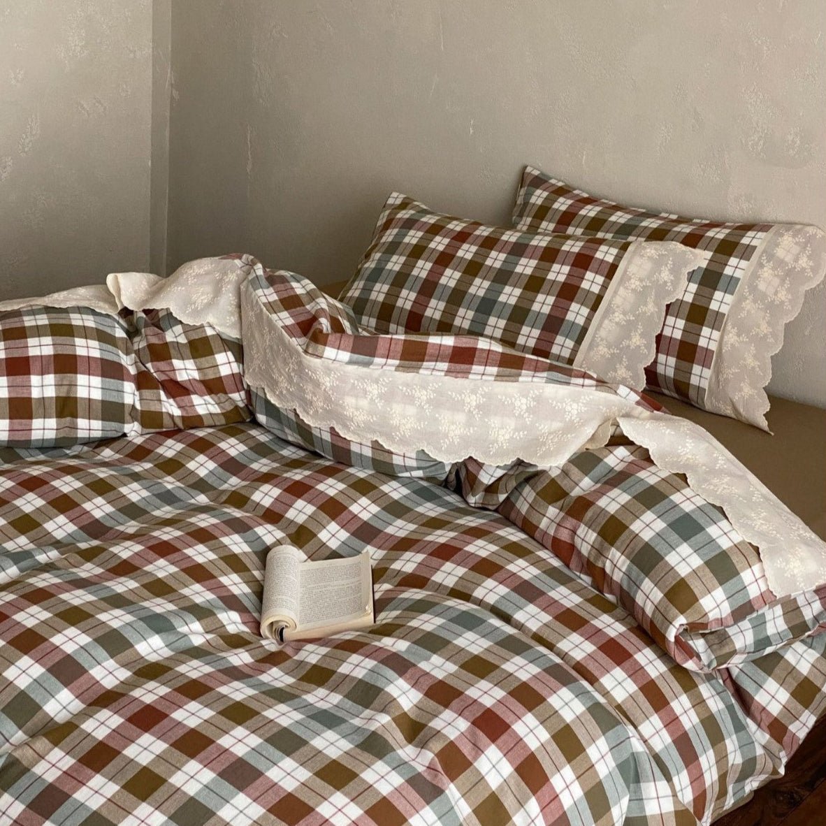 June Lace Double Gauze Gingham Bedding Set