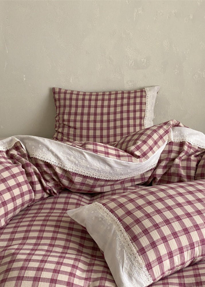June Lace Double Gauze Gingham Bedding Set