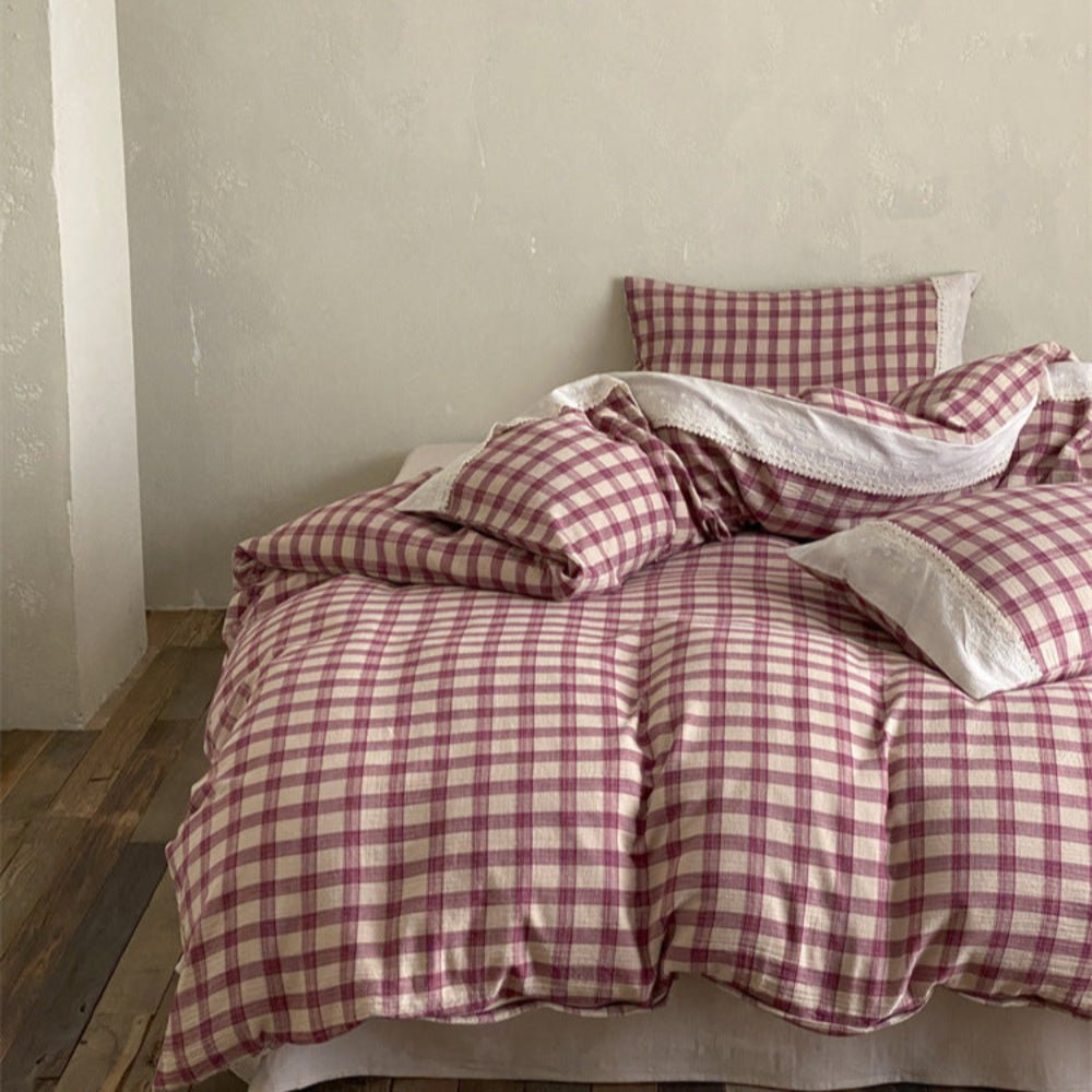 June Lace Double Gauze Gingham Bedding Set