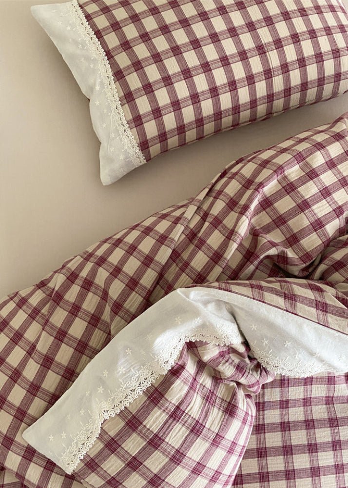 June Lace Double Gauze Gingham Bedding Set