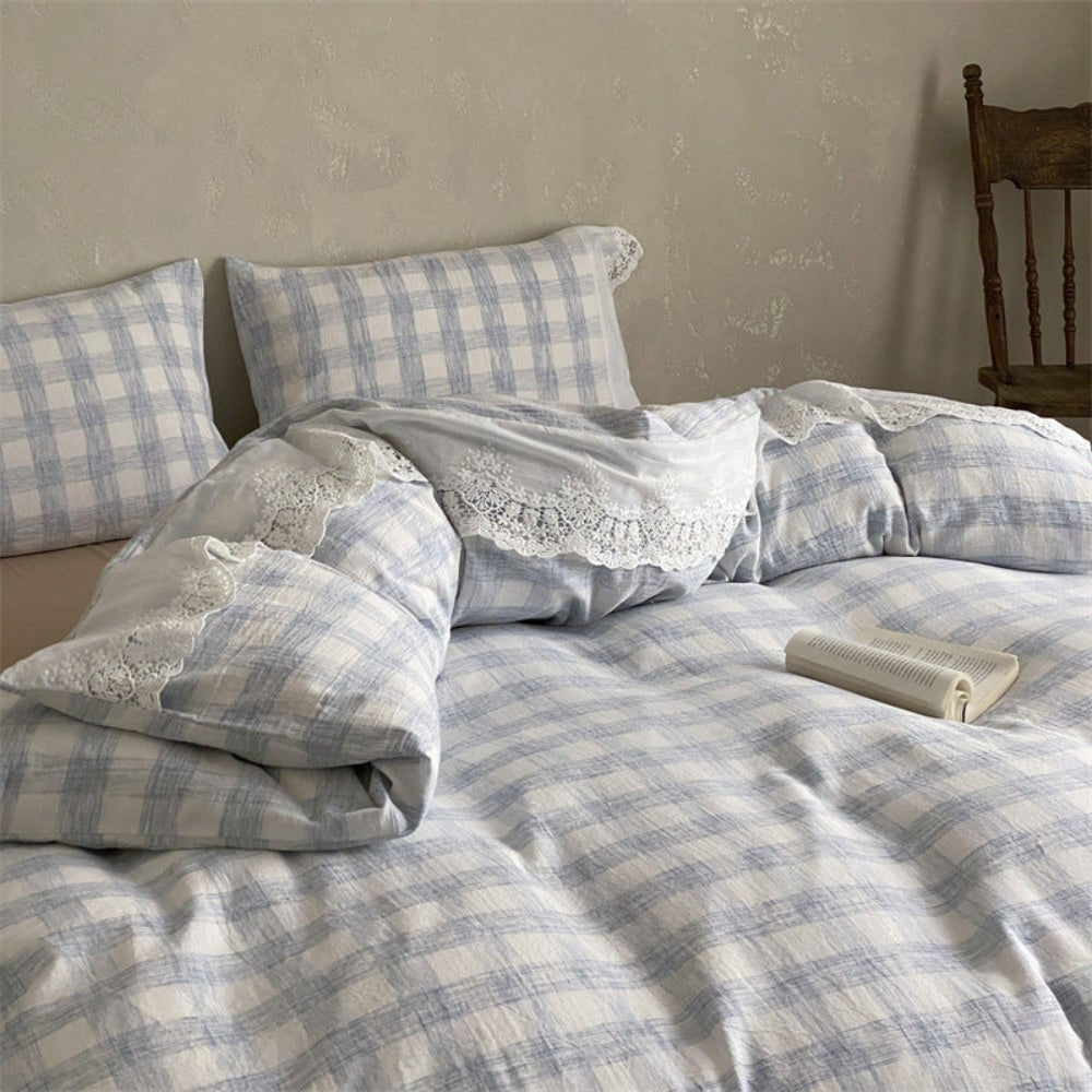 June Lace Double Gauze Gingham Bedding Set