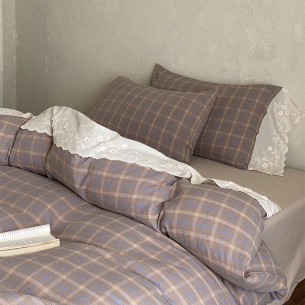 June Lace Double Gauze Gingham Bedding Set