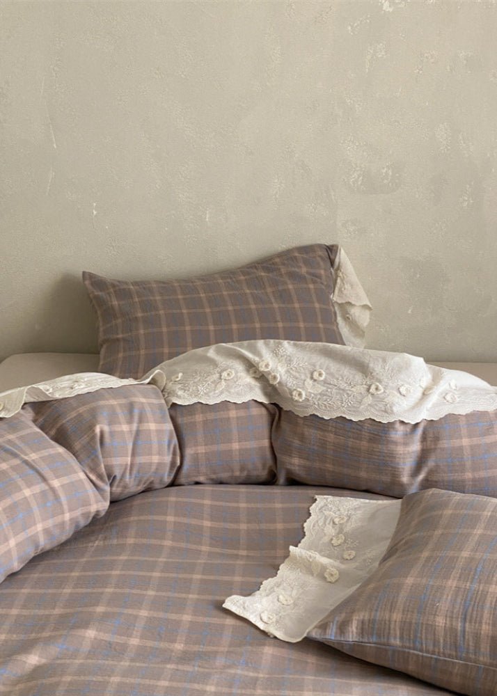 June Lace Double Gauze Gingham Bedding Set