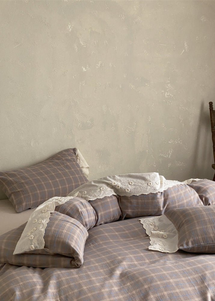 June Lace Double Gauze Gingham Bedding Set