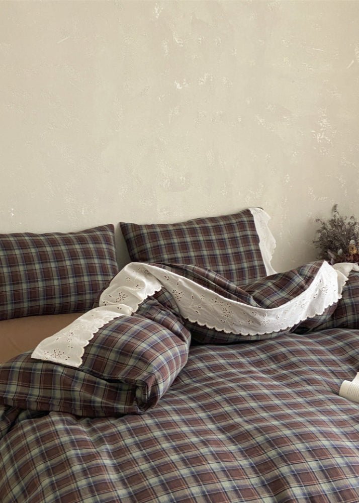 June Lace Double Gauze Gingham Bedding Set