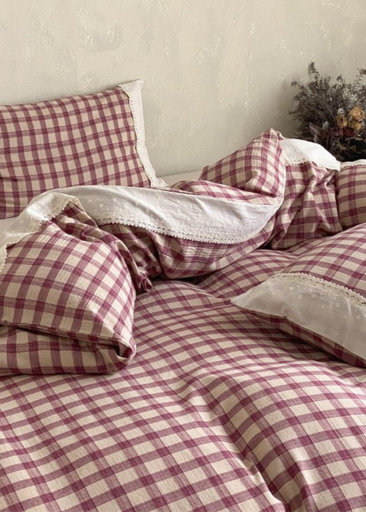 June Lace Double Gauze Gingham Bedding Set