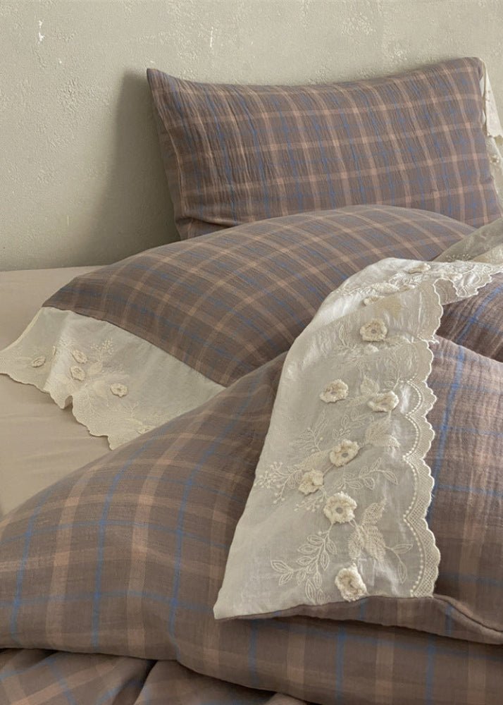 June Lace Double Gauze Gingham Bedding Set