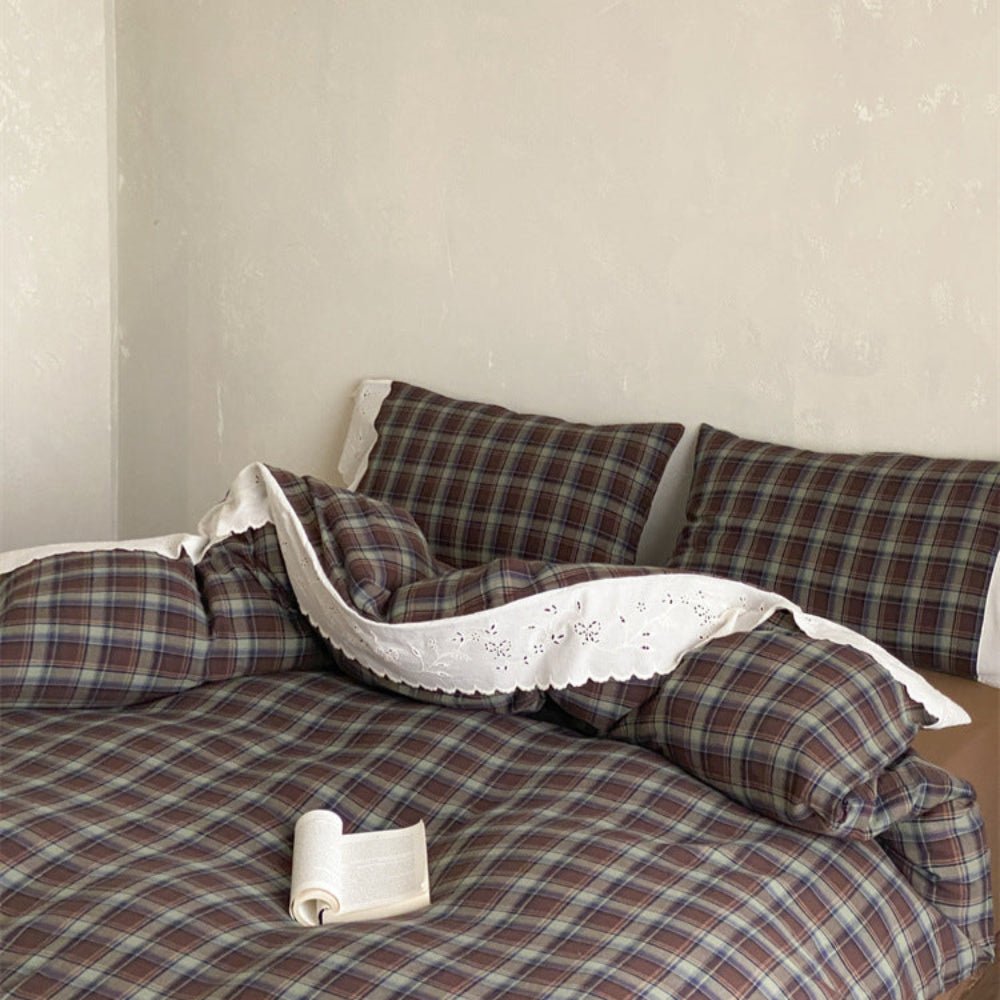 June Lace Double Gauze Gingham Bedding Set