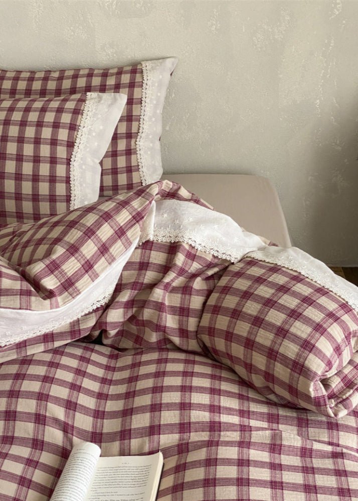 June Lace Double Gauze Gingham Bedding Set