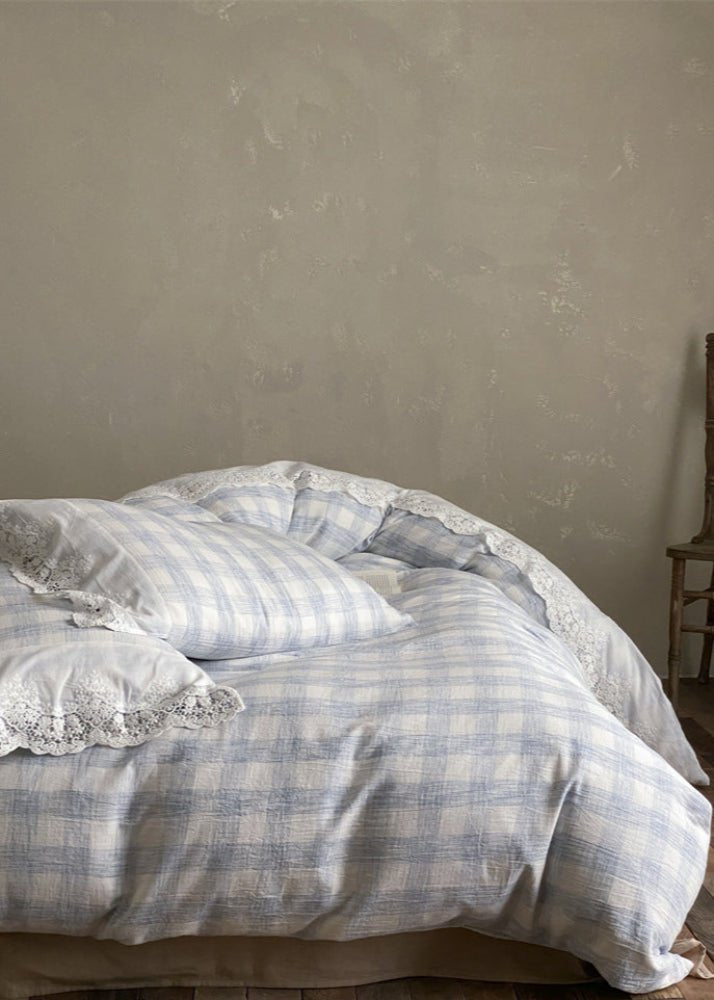 June Lace Double Gauze Gingham Bedding Set