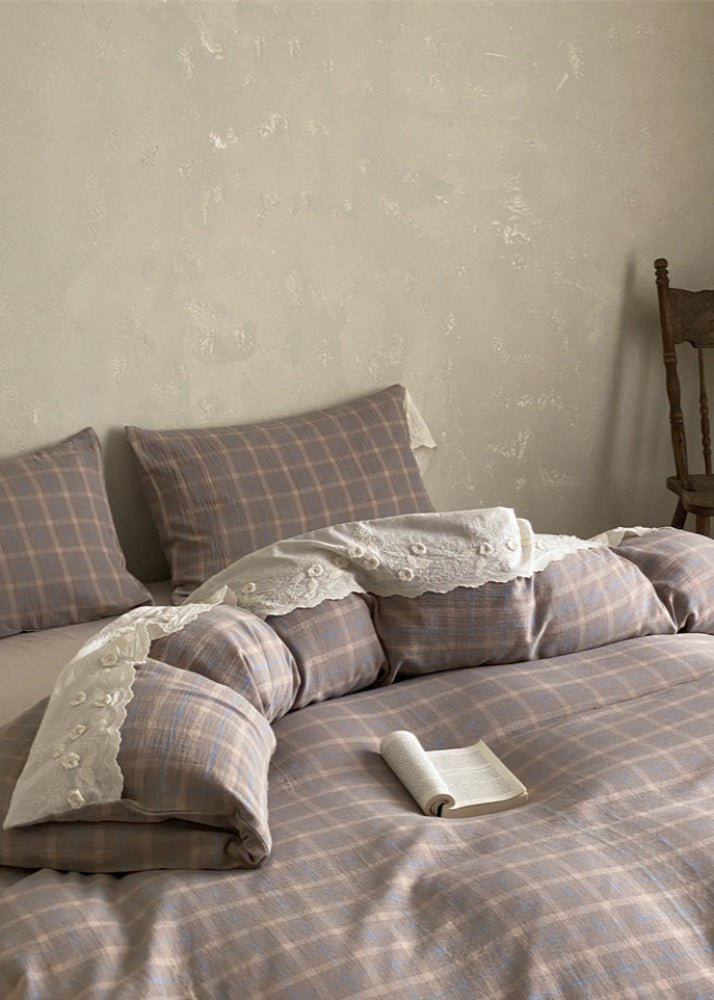 June Lace Double Gauze Gingham Bedding Set