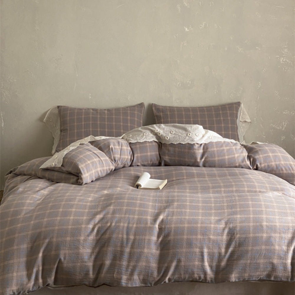June Lace Double Gauze Gingham Bedding Set