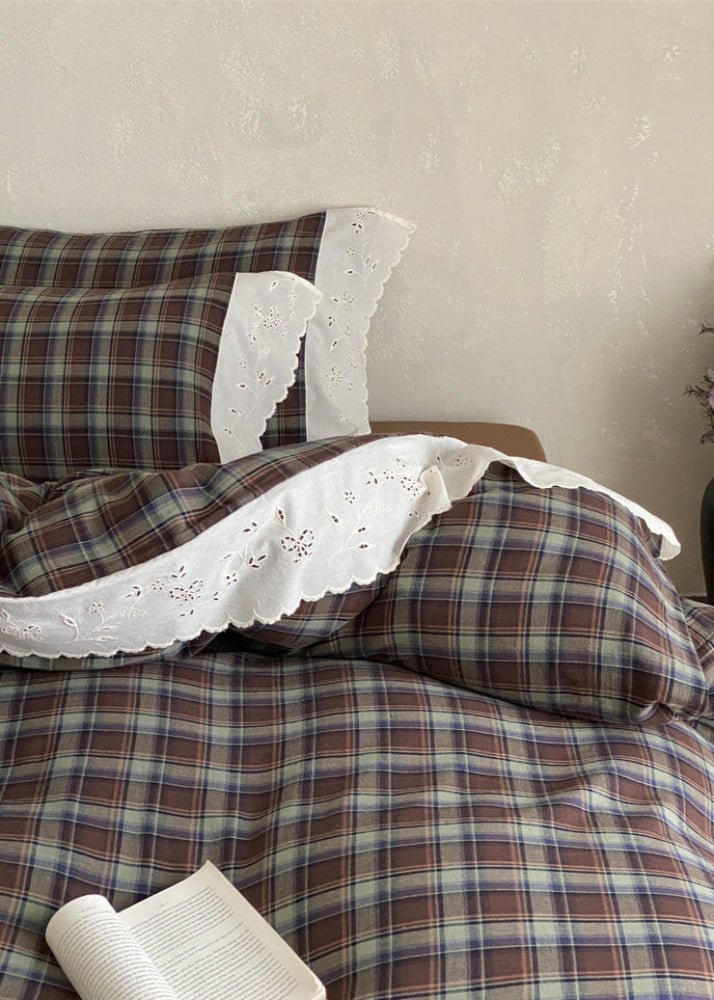 June Lace Double Gauze Gingham Bedding Set