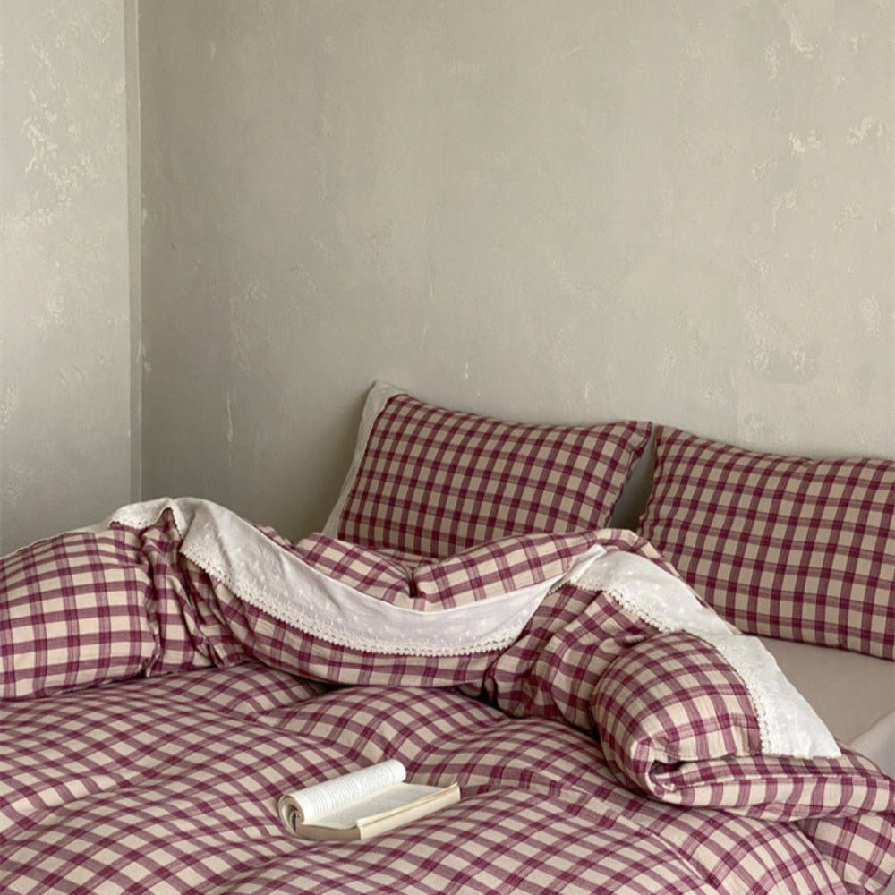 June Lace Double Gauze Gingham Bedding Set