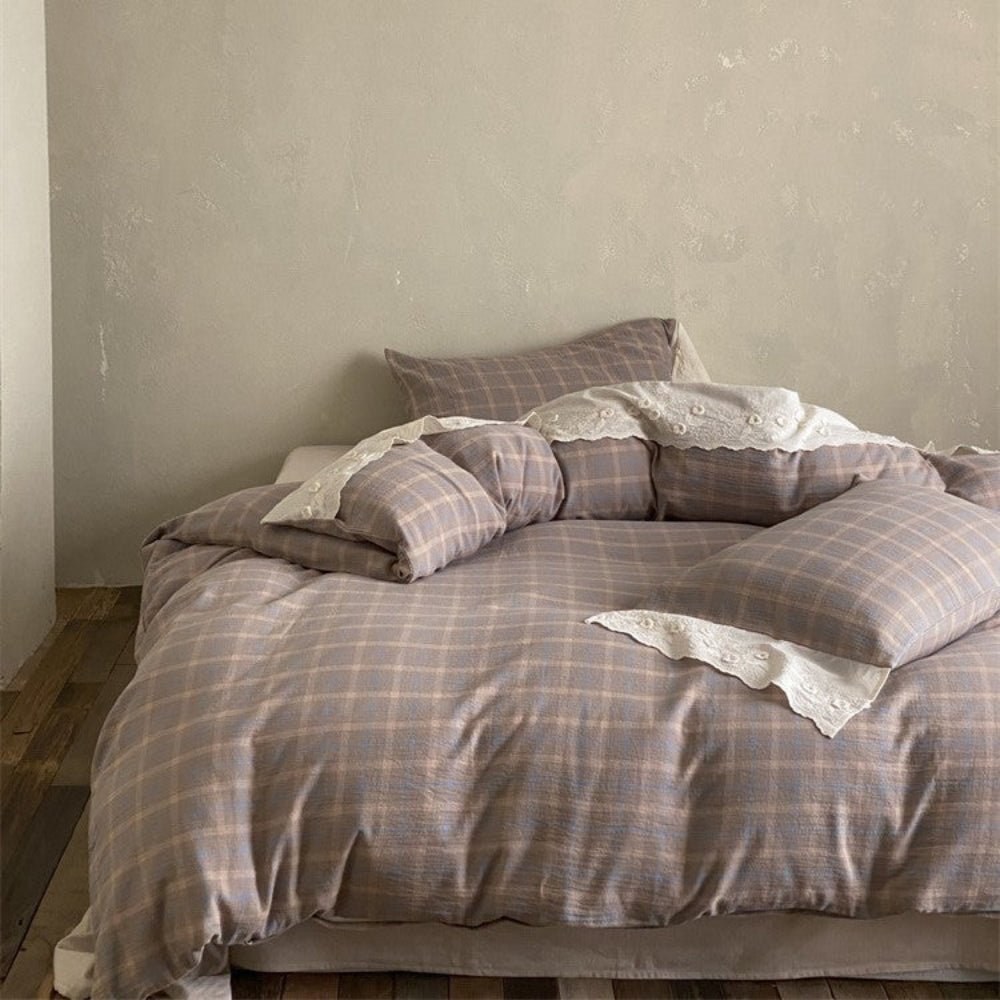 June Lace Double Gauze Gingham Bedding Set