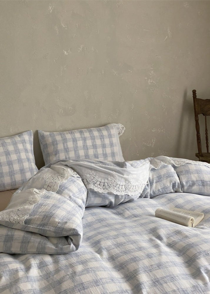 June Lace Double Gauze Gingham Bedding Set