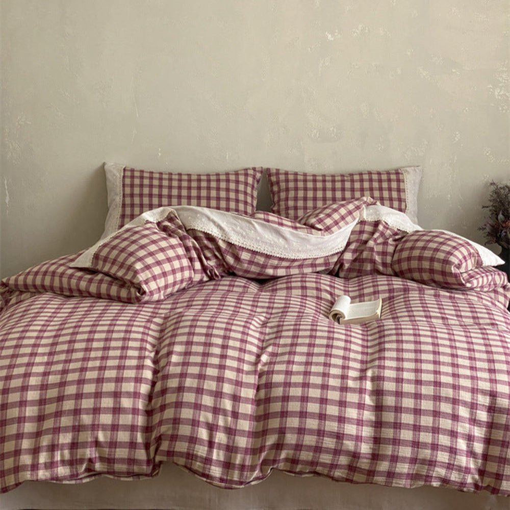 June Lace Double Gauze Gingham Bedding Set