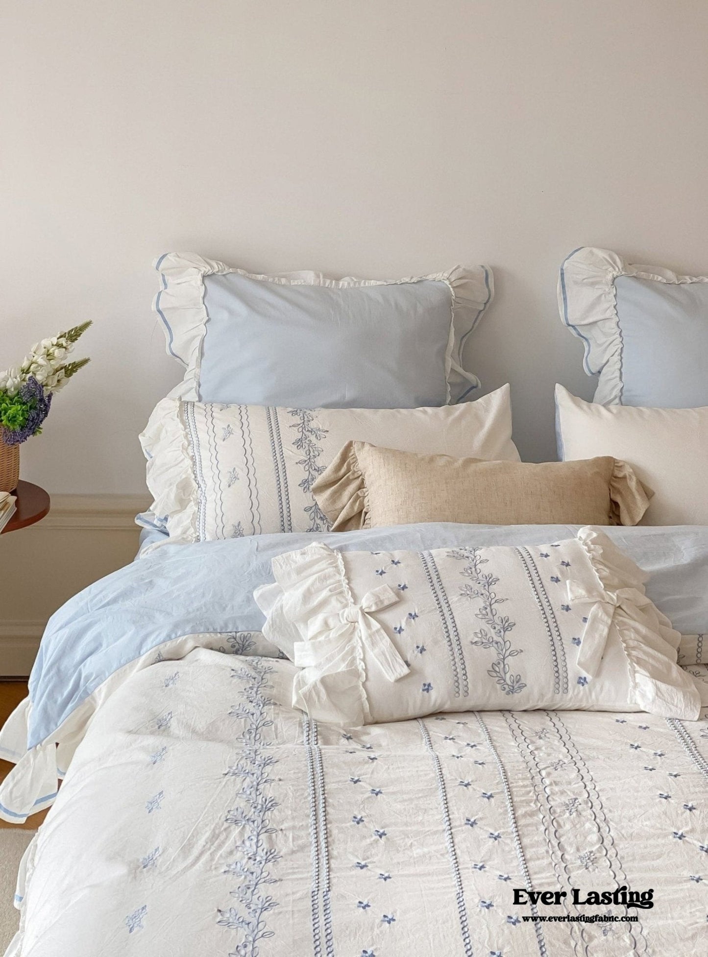 Large Blue Ruffle Square Pillowcase