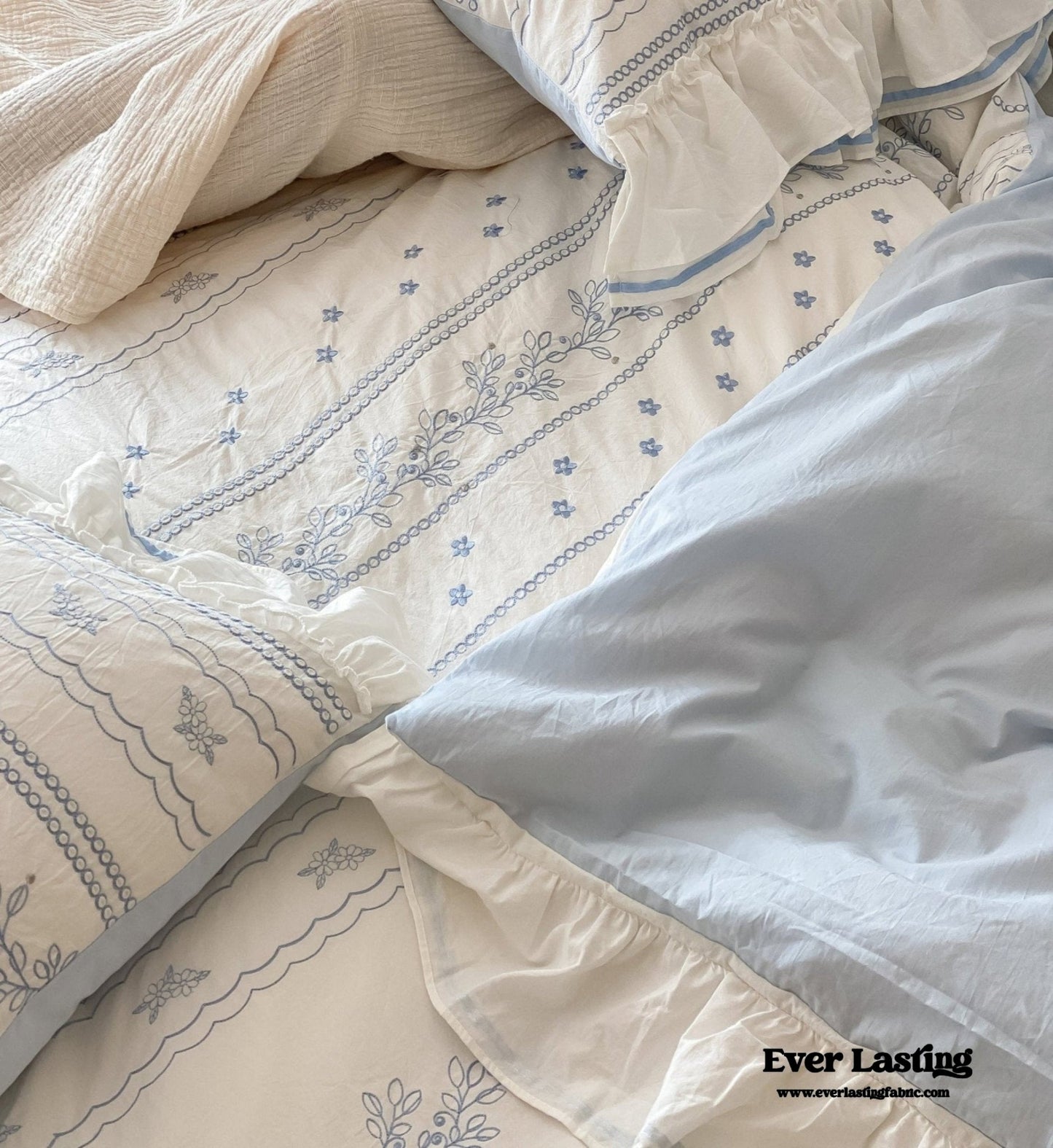 Large Blue Ruffle Square Pillowcase