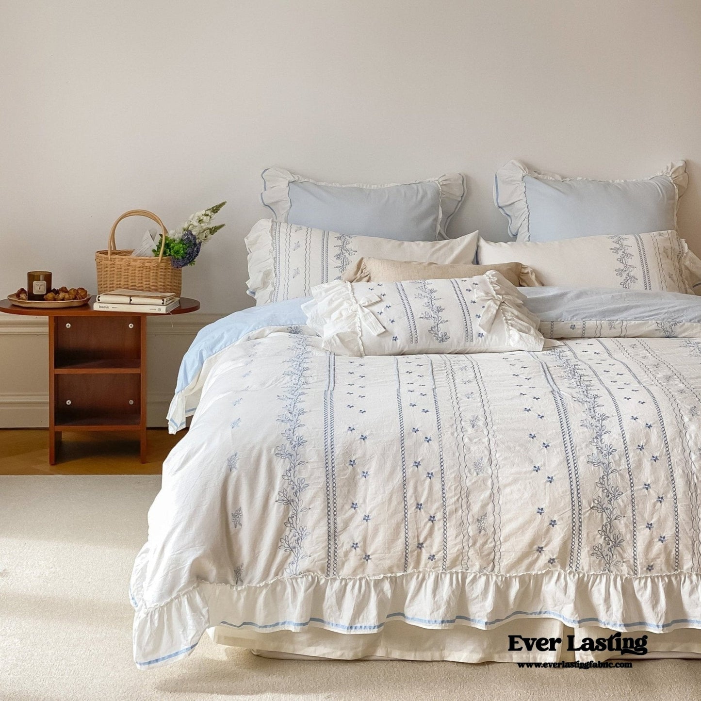 Large Blue Ruffle Square Pillowcase